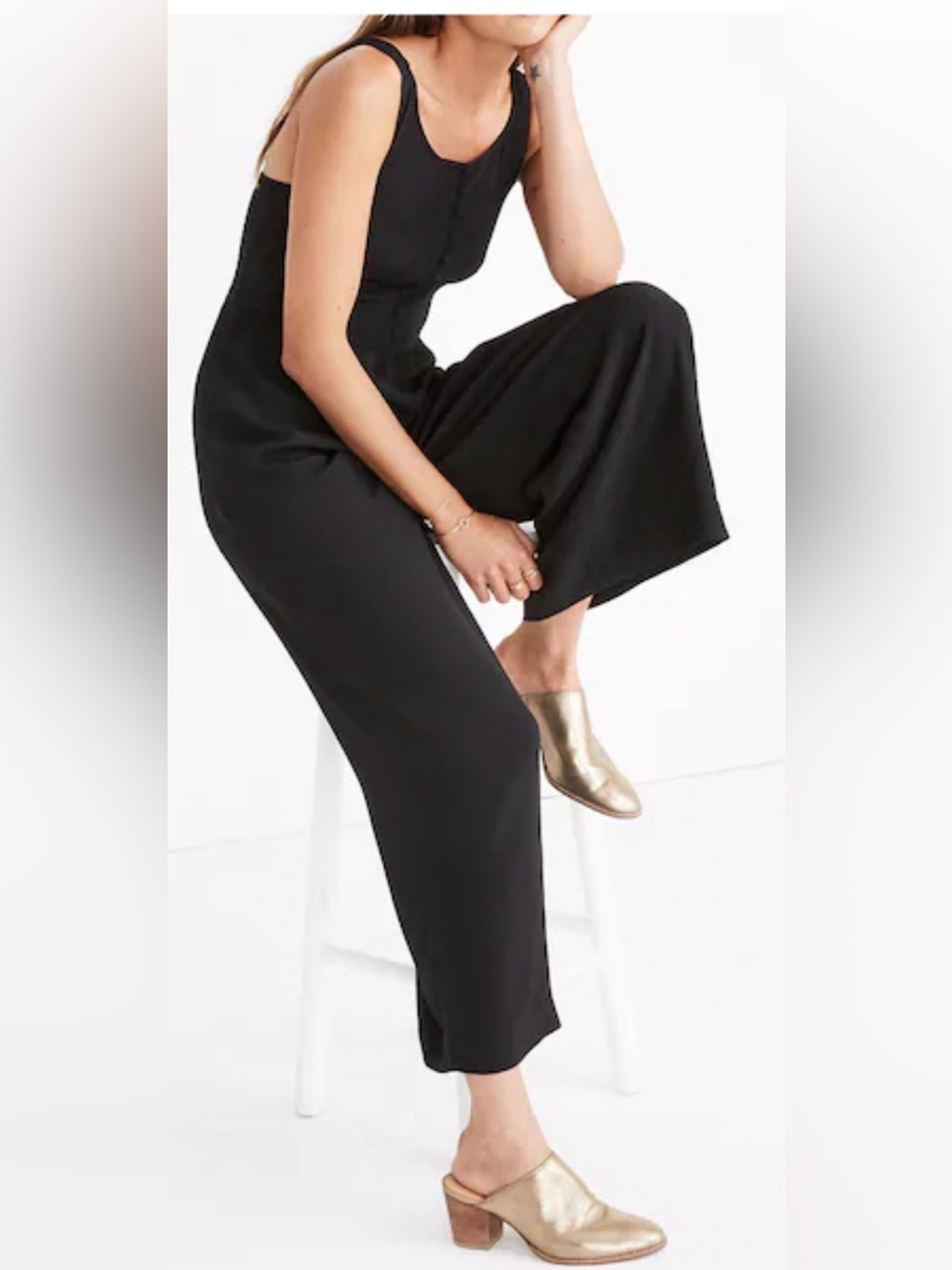 Madewell button front cropped jumpsuit - Picture 1 of 6